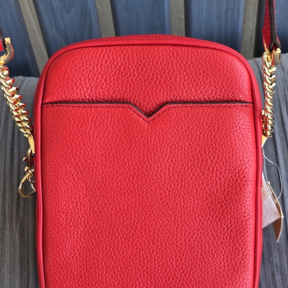 Michael Kors Red Pebbled Leather Crossbody with Gold Chain - Picture 7 of 10